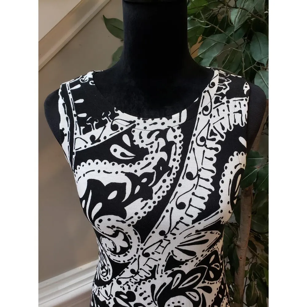Ann Taylor Loft Shift Dress Women's S Black White Paisley Sleeveless Round Neck - Image 9
