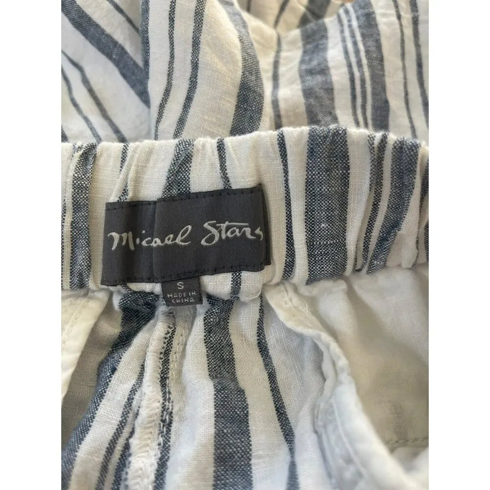Michael Stars Linen Striped Shorts Size Small Pull On Blue White Elastic Waist - Image 3