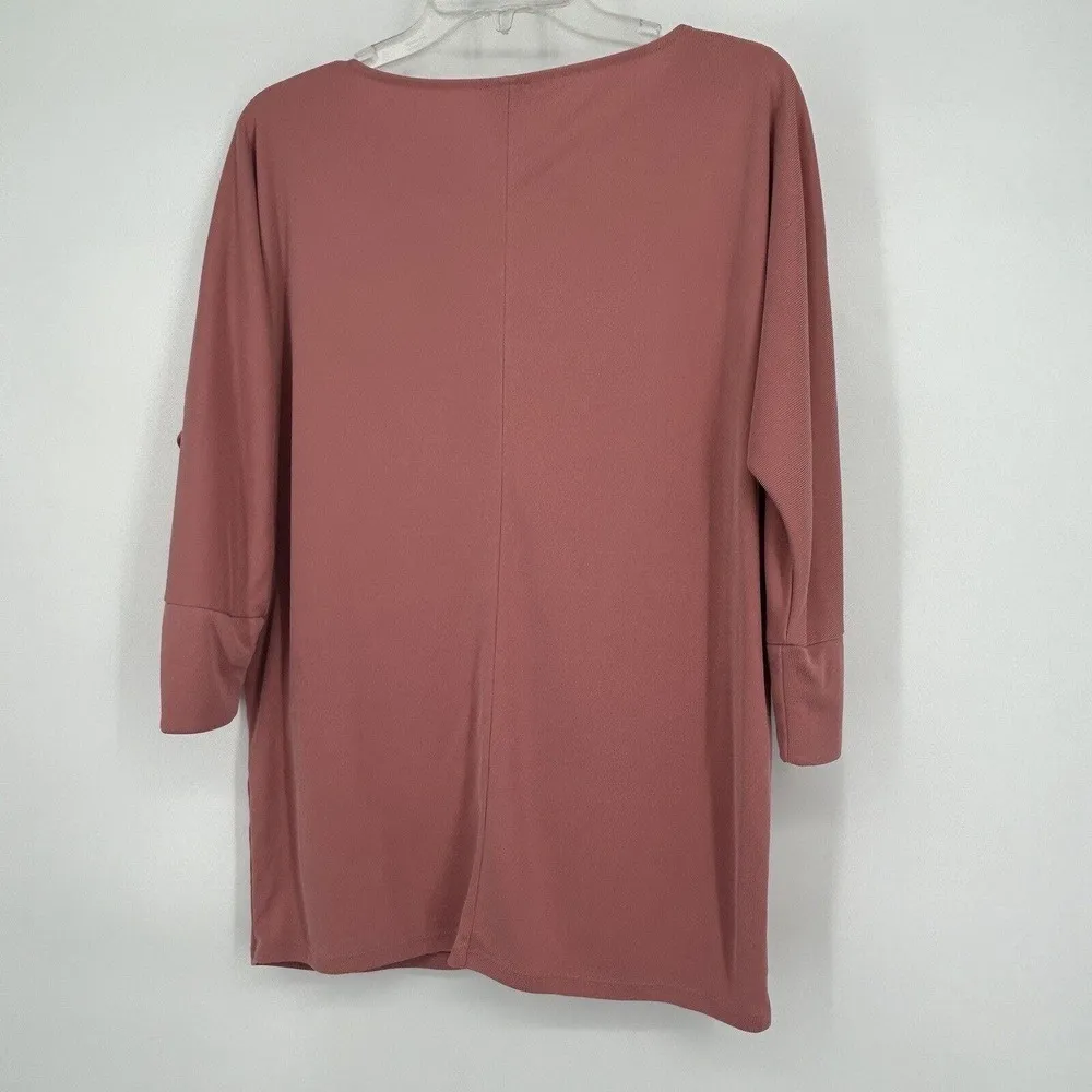 Chicos 0 Size S Sandwashed Beaded Tunic Pink Ribbed 3/4 Dolman Sleeves Boat Neck - Image 7