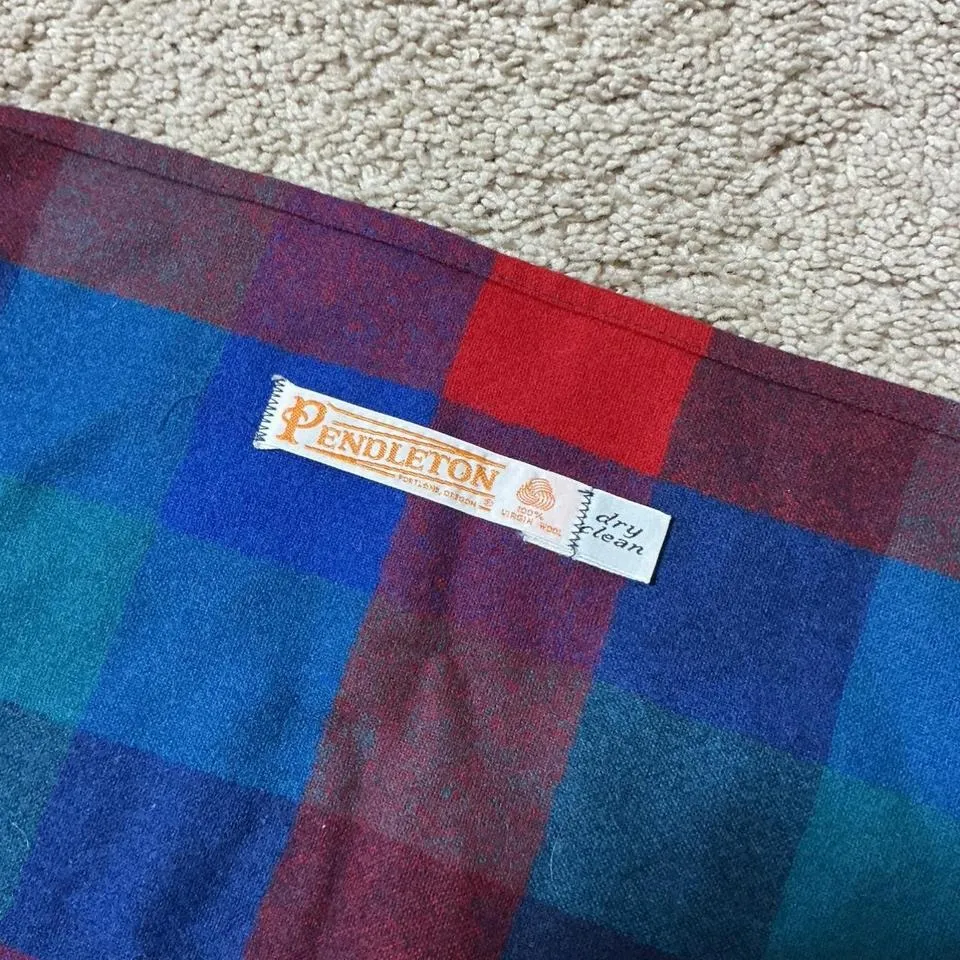 Pendleton Plaid Virgin Wool Scarf Blue Red Purple Fringe Preppy Winter Warm - Image 5