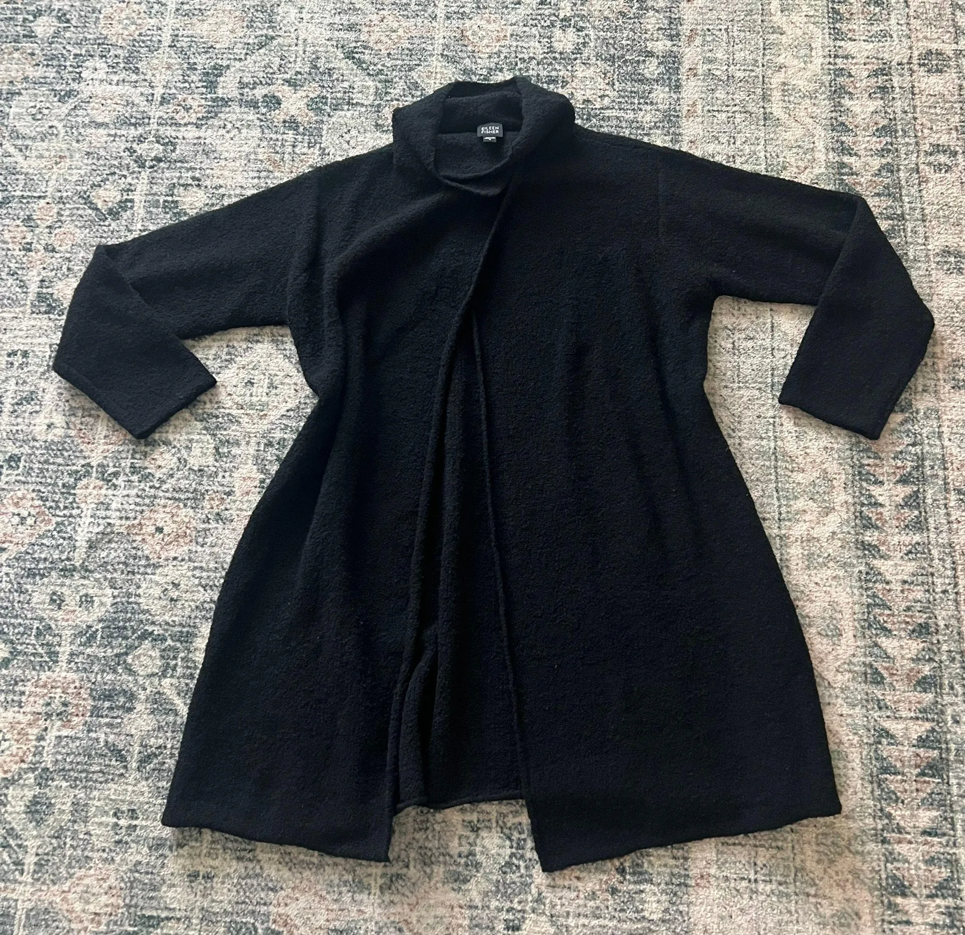 black cowl neck open front wool long sweater jacket S - Image 4