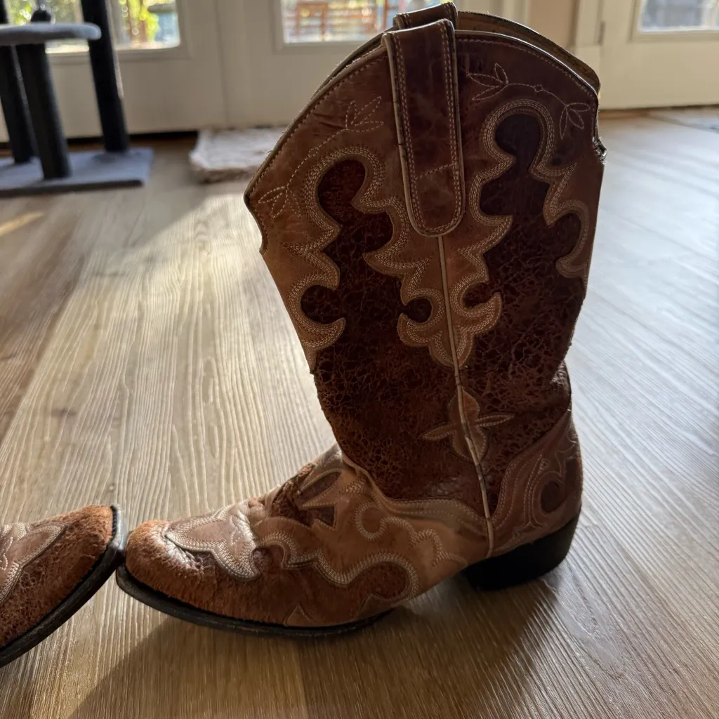 J.B. Dillon Square Toe Leather Western Cowgirl Boots Women’s Size 11B Brown - Image 5