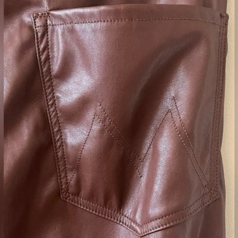 ANTHROPOLOGIE Mother High Rise Faux Leather Skinny Jeans Brown Size 34 NEW - Image 7