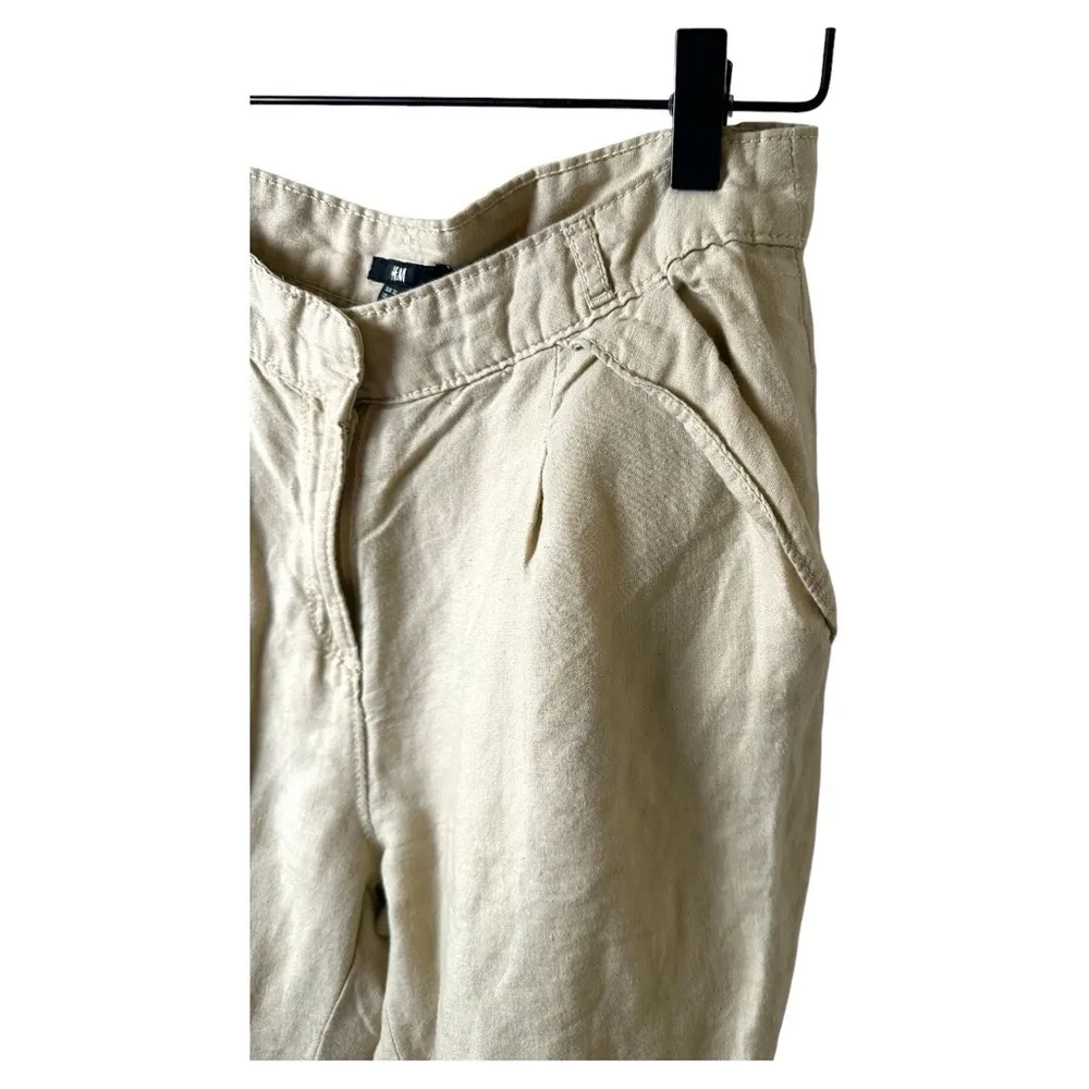 H&M Pants Womens 32 Linen Beige Slash Pockets Belt Loops Lightweight Demure Fall - Image 3