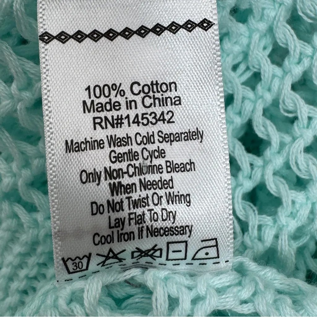 Paradise Shores Open Knit Mesh Beach Sweater Swim Cover Aqua Green Medium - Image 10