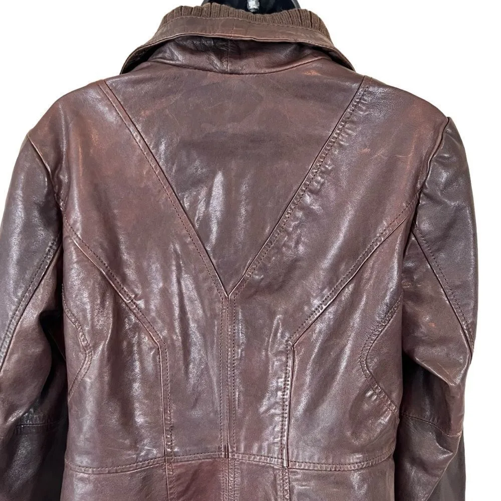 Vintage Guess Chocolate Brown Fitted Leather Jacket - Image 13