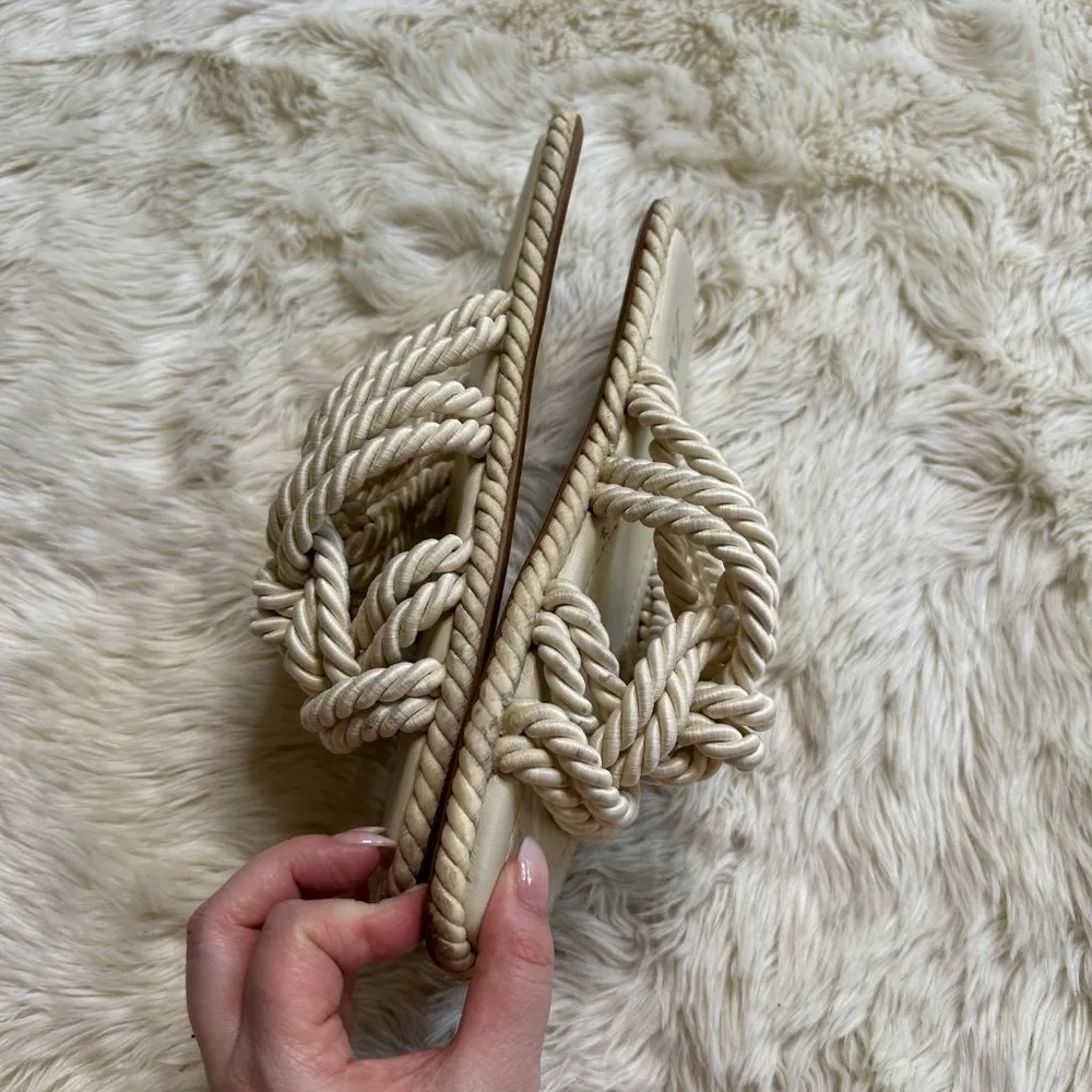 ZARA Beige Braided Knotted Slip On Sandals Women's 39 - Image 3