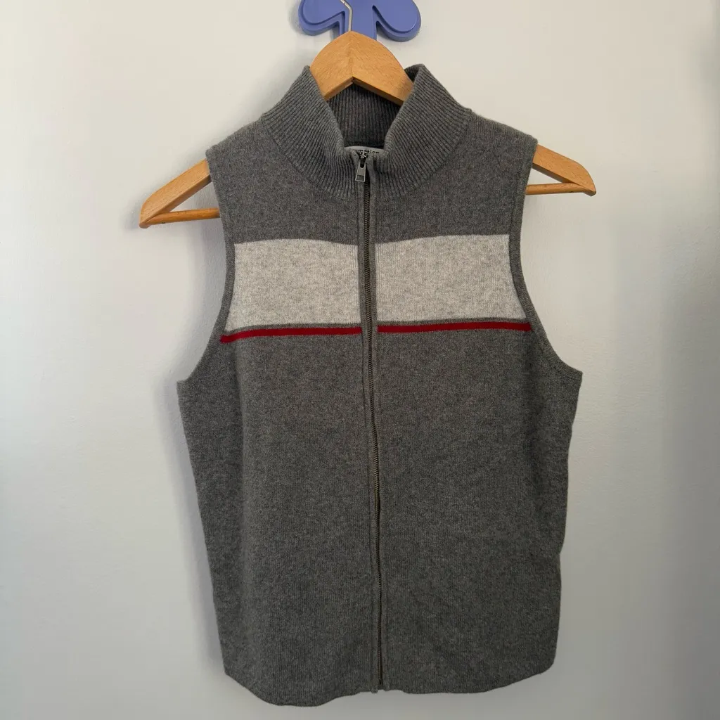 Reformation Large Esti Cashmere Sweater Vest Moto Stripe Grey Fall Winter Ski - Image 2