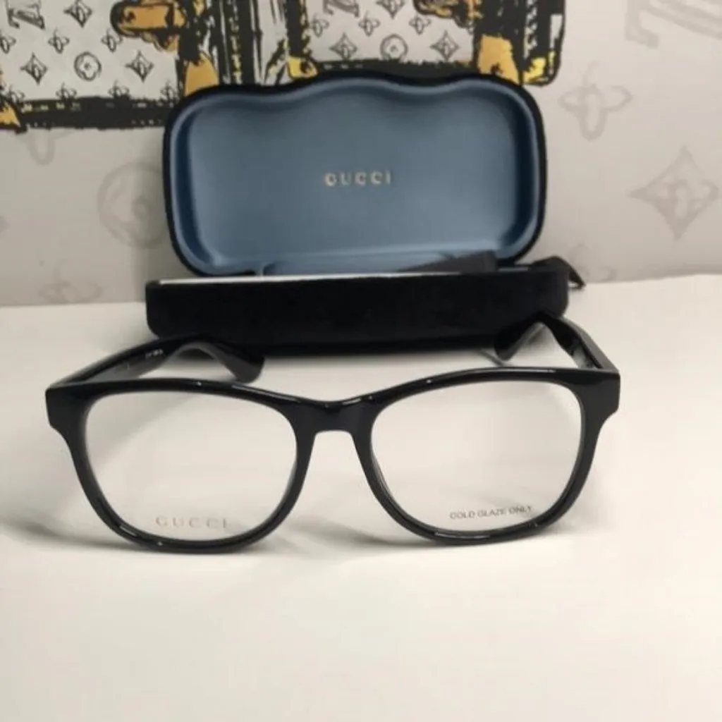 Luxury New Authentic Gucci GG1344O 005 Black Square Eyeglasses - Image 5