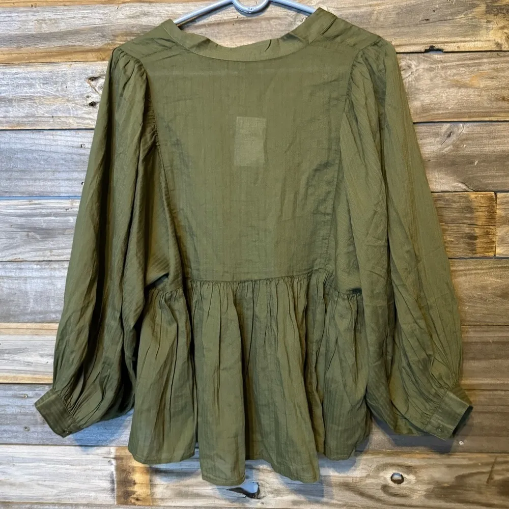 Banana Republic- women’s long sleeve shirt with embroidery- Olive green color - Image 2