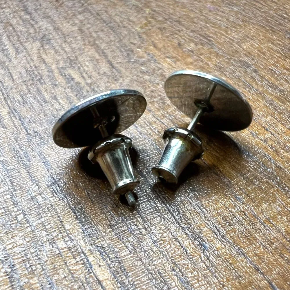 Vintage Womens Circle Stud Fashion Earrings 70s 80s Metal Silver Tone - Image 5