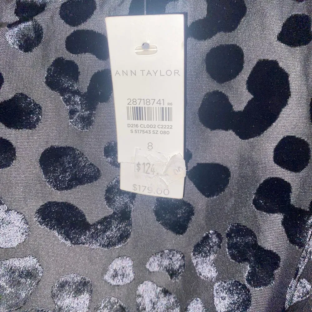 NWT Ann Taylor Black Velvet Cheetah Leopard Sleeveless Flounce Mini Dress Size 8 - Image 6