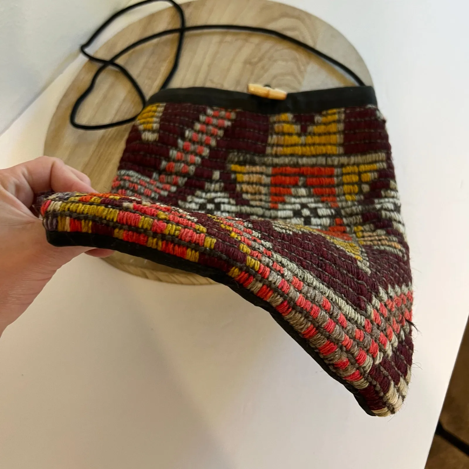 Indie Handmade Fabric Woven Weaved Southwestern Small Crossbody Bag Black - Image 3