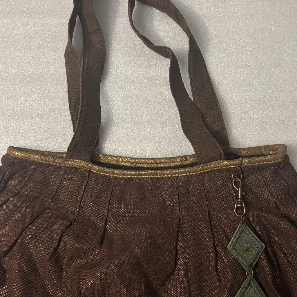 Brown/Gold Metallic Cloth Shoulder Bag Boho Fall Fairycore Grandma Minimalist Gold - Image 5