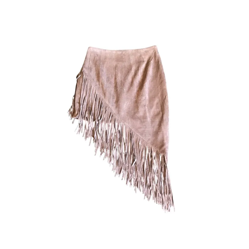 Wishlist Brown Faux Suede Fringe Skirt - Image 2