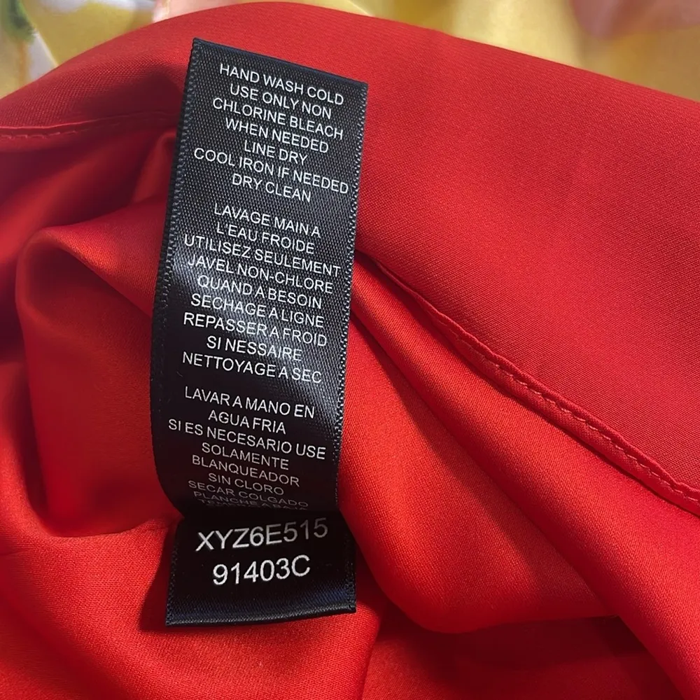 BCBG Paris 100% Silk Strapless Yellow Red Floral Lined Mini Dress Empire Waist 2 - Image 9