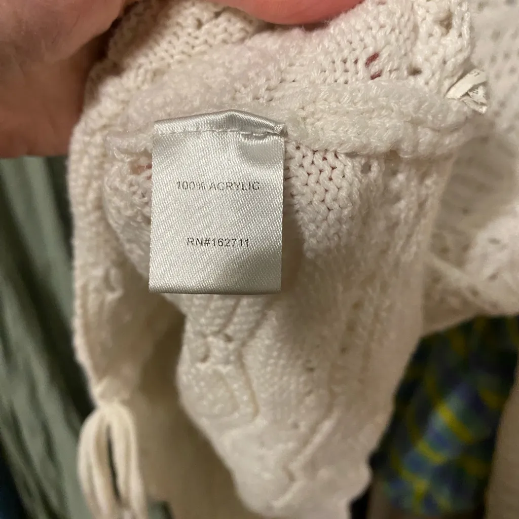 Crochet Open Knit Cream Crop Cinch Sweater Medium‎ Boho Indie Sleaze Dainty Cozy - Image 6