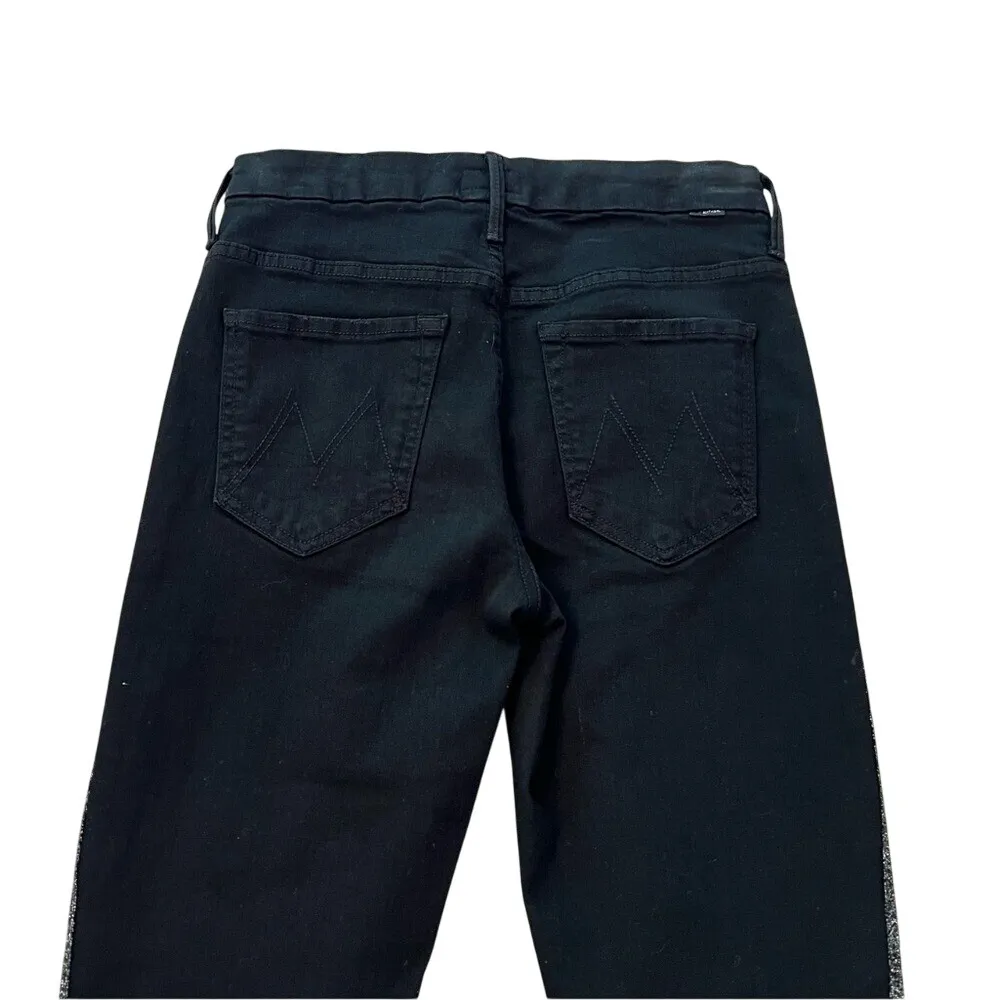 Mother Looker High Waisted Ankle Fray Guilty Glitter Racer Jeans Black 26 - Image 10