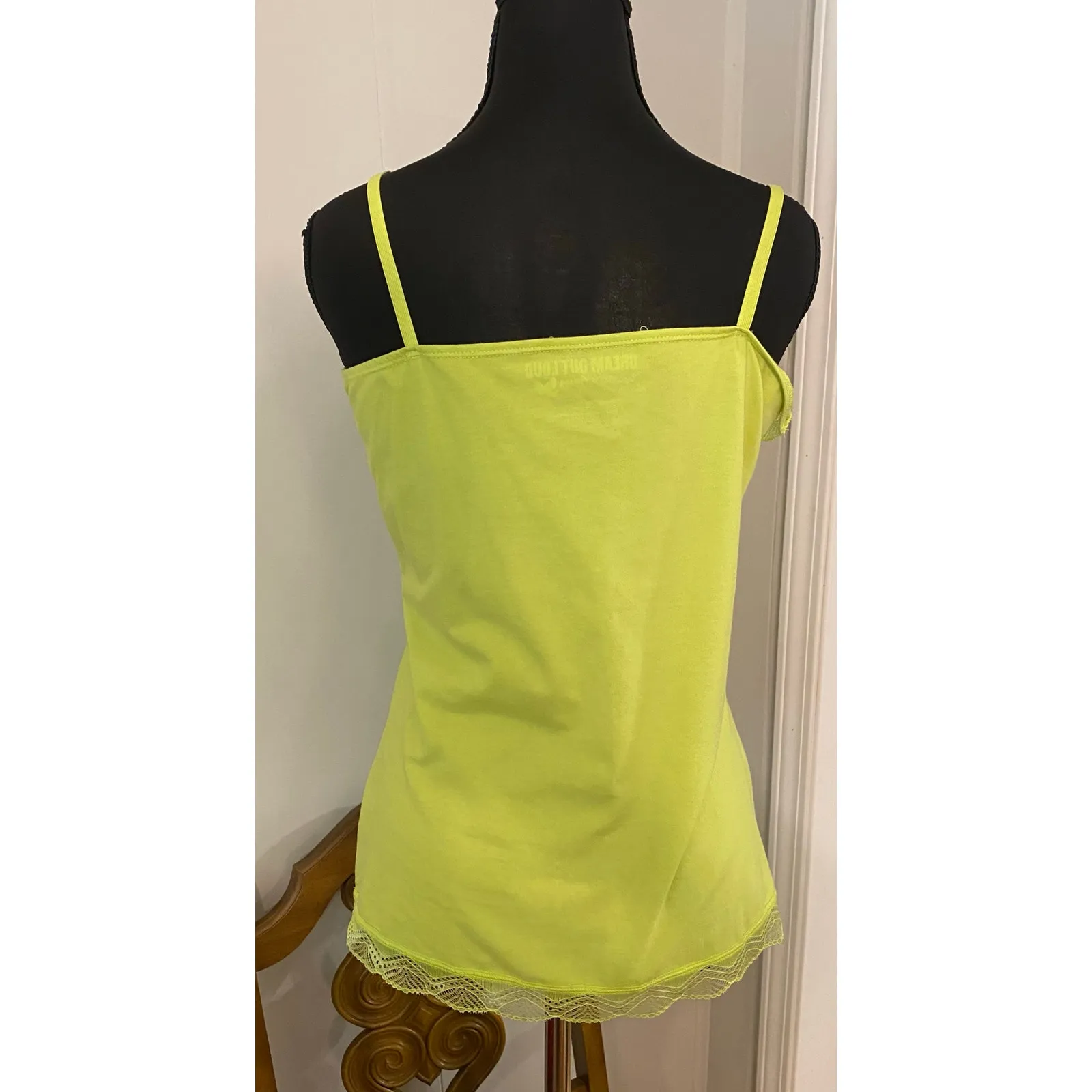 Y2K Selena Gomez Brat Summer Lime Lace Trim Layering Tank Top Spaghetti Strap XL - Image 4