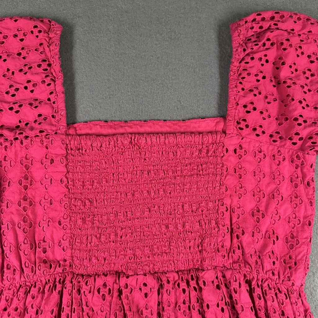 La Blanca Dress Womens Large Pink Eyelet Short Puff Sleeve Pockets Boho Square‎ - Image 13