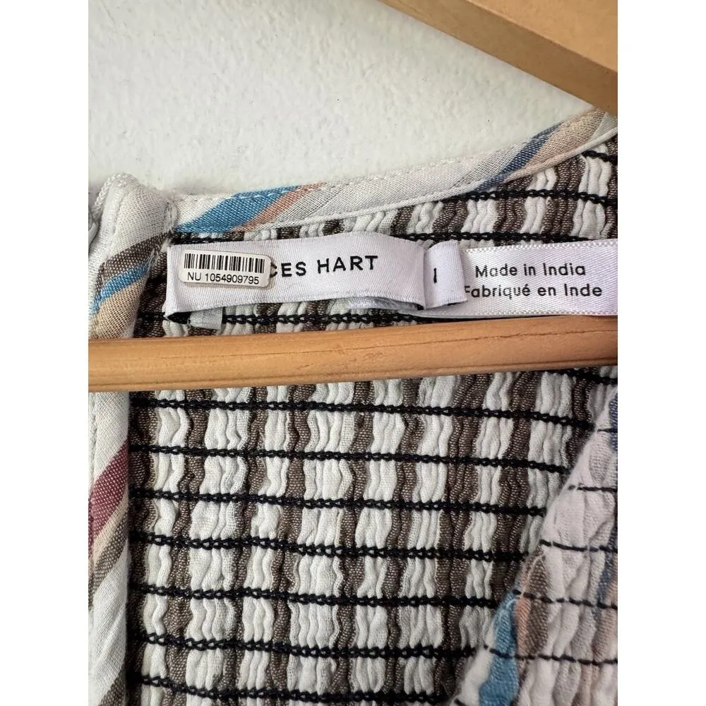 Frances Hart Maternity Maritza Dress Smocked Multicolor Striped Cotton Sz Large White - Image 9