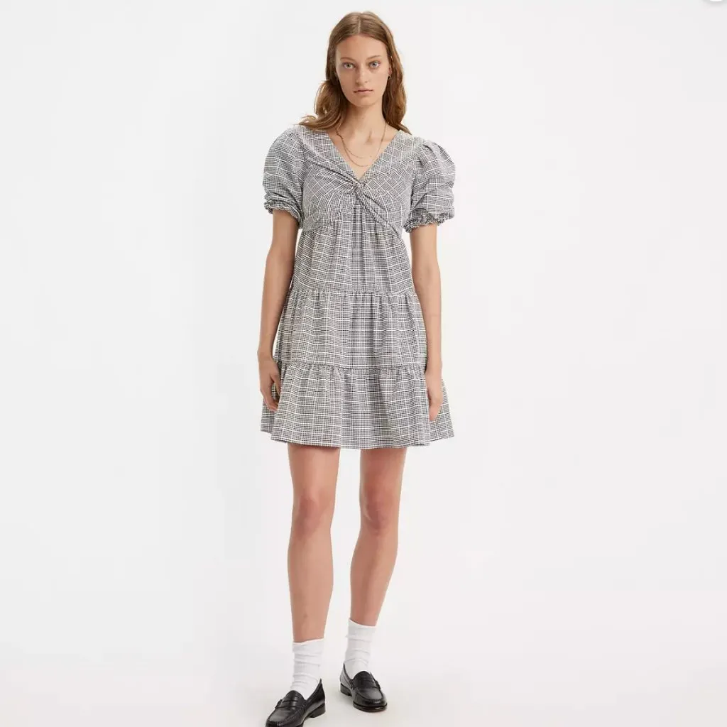 NWT LEVI'S Volume Sleeveless Dress In Katherine Seersucker Plaid Cloud Dancer - Image 6