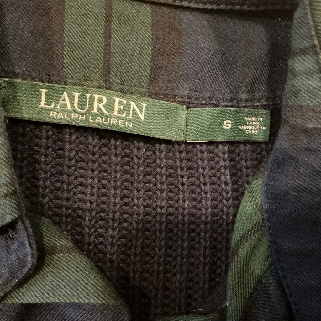 Ralph Lauren layered knit pullover sweater navy with plaid cotton size small - Image 5