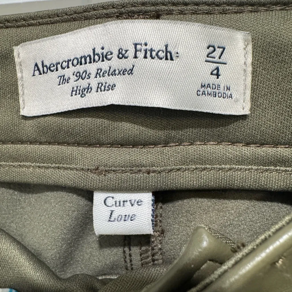 Abercrombie & Fitch 90s Relaxed High Rise Faux Leather Cargo Pants Olive Sz 27/4 - Image 3
