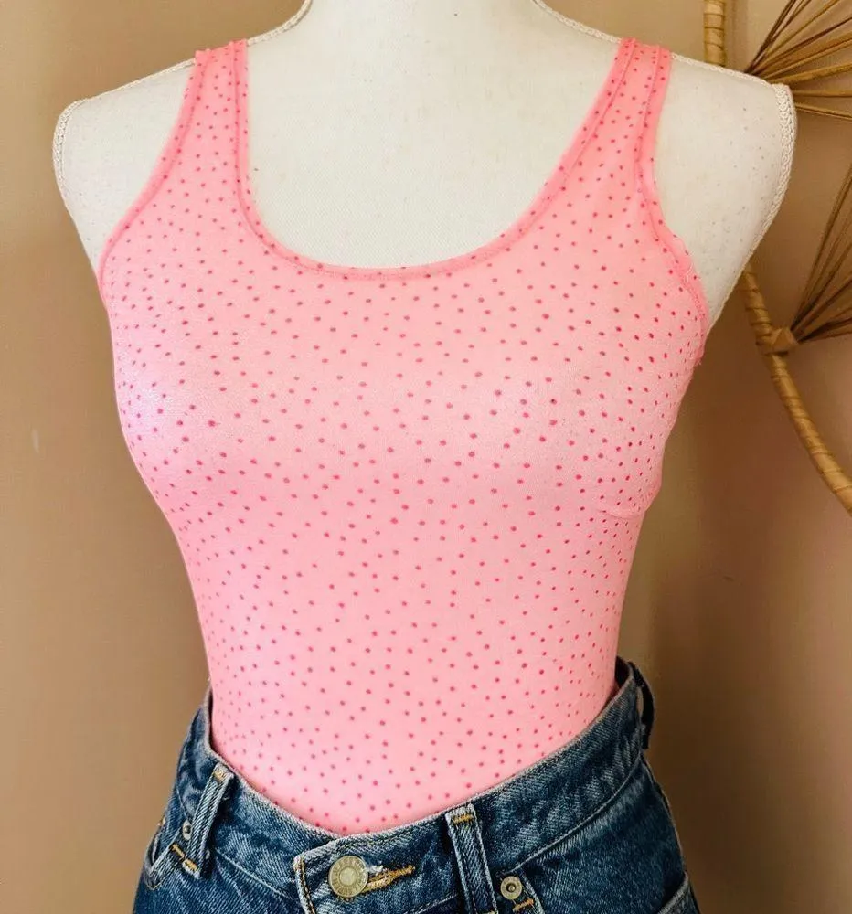 Vintage ILGWU 1970s Cathy Hardwick Barbie pink sheer nylon polka dot body suit - Image 2