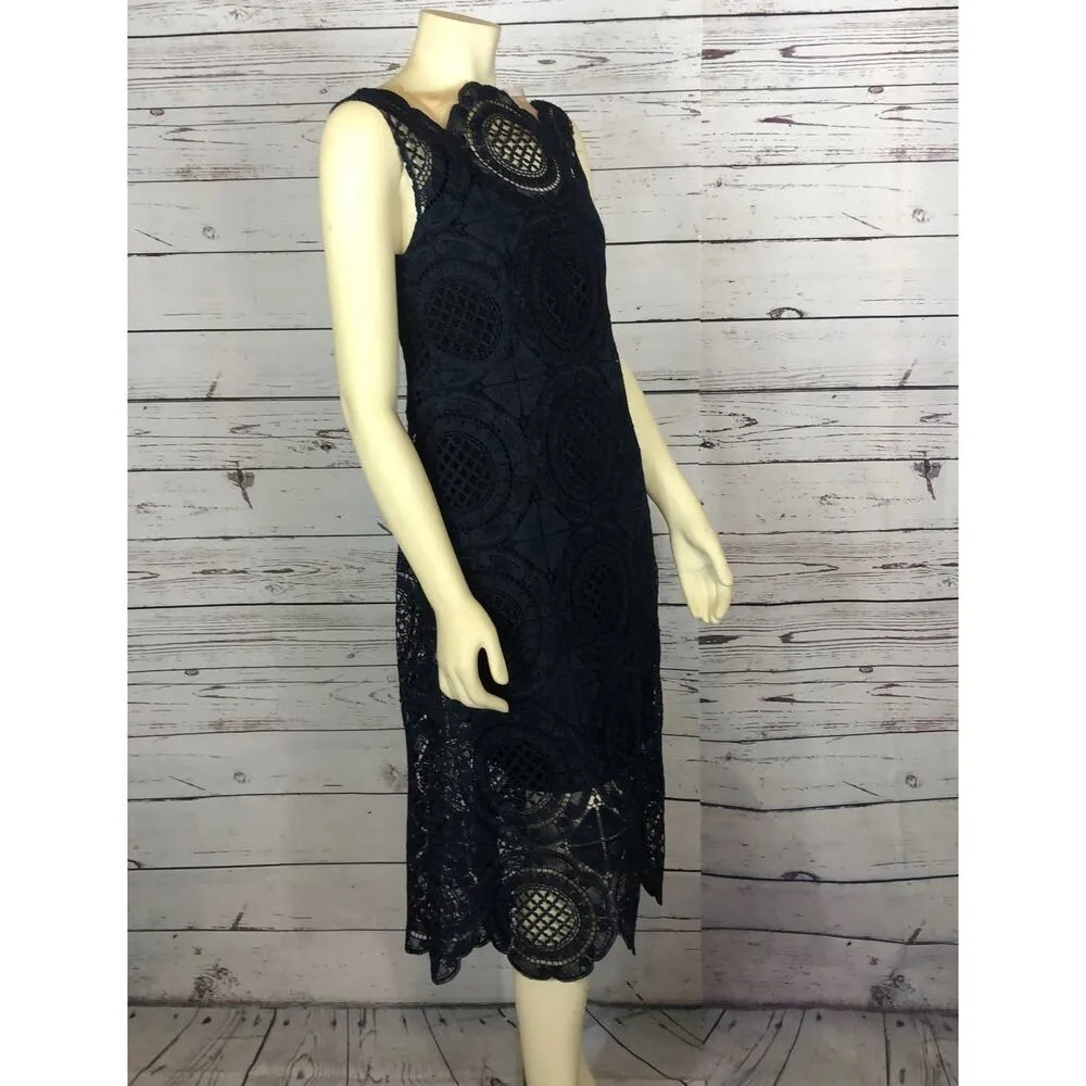 Tracy Reese Navy Surplice sleevless scalloped Lace Embroidered Dress size 4 - Image 9