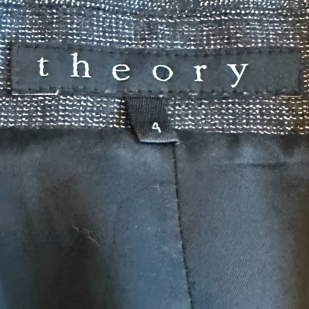 Theory Button-Down Blazer Jacket Black Grey Pockets Fitted Wool Size 4 Women's - Image 12