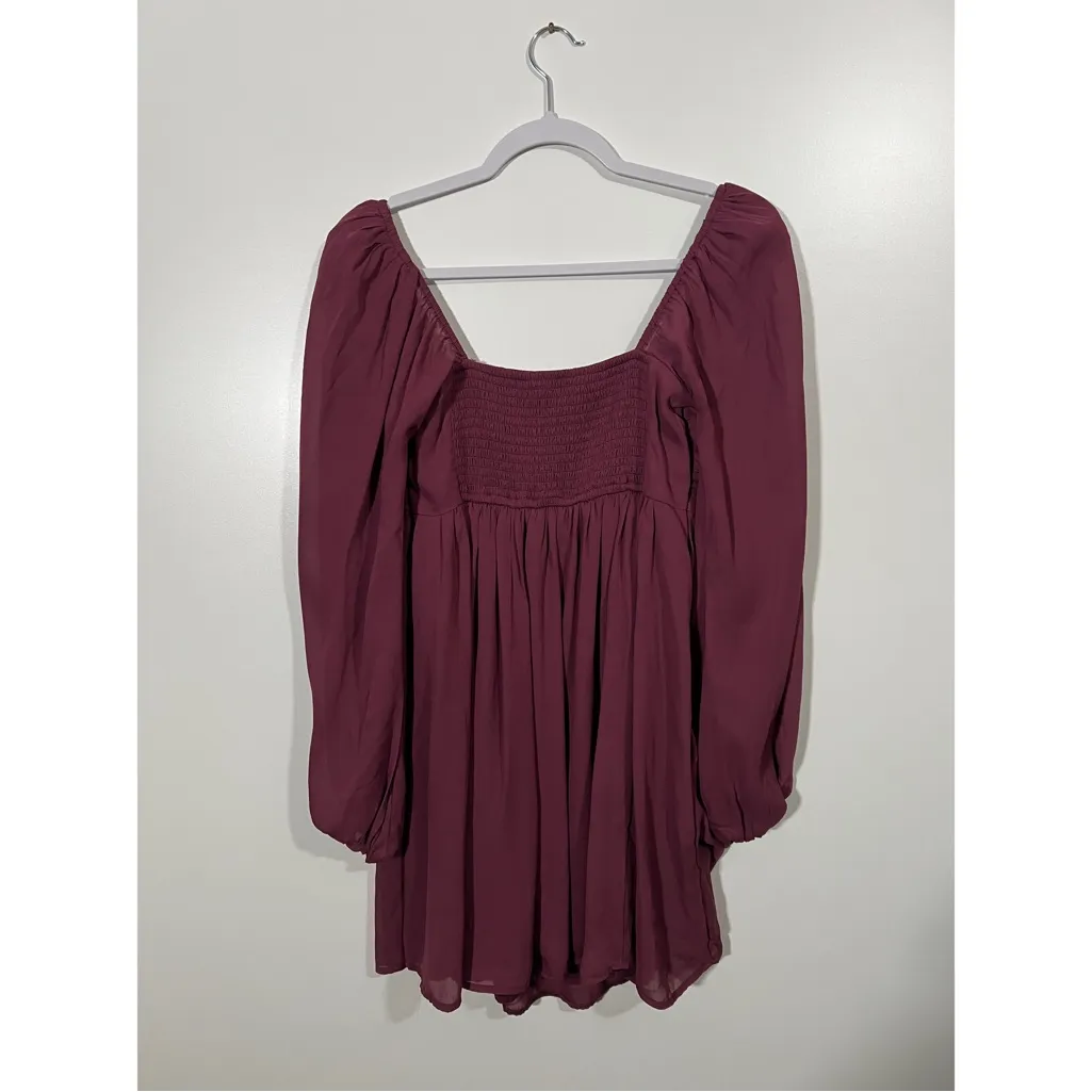 Abercrombie Dress Long Sleeve Chiffon Mini Dress in Burgundy Maroon Size Small - Image 10