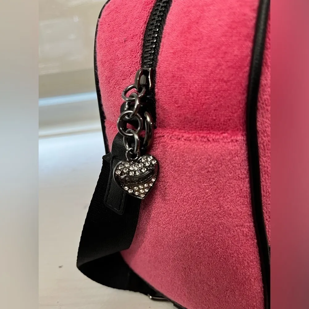 Juicy Couture Rising Star Bowler Bag Pink Flash Velvet Heart Logo NWT - Image 6