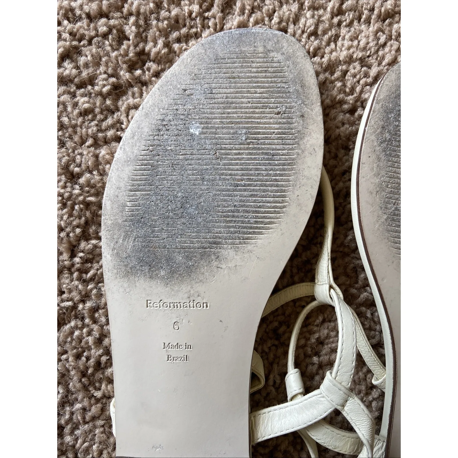 Reformation‎ Ivory Cream Leather T Strap Thong Sandals Adjustable Ankle Strap 6 - Image 6