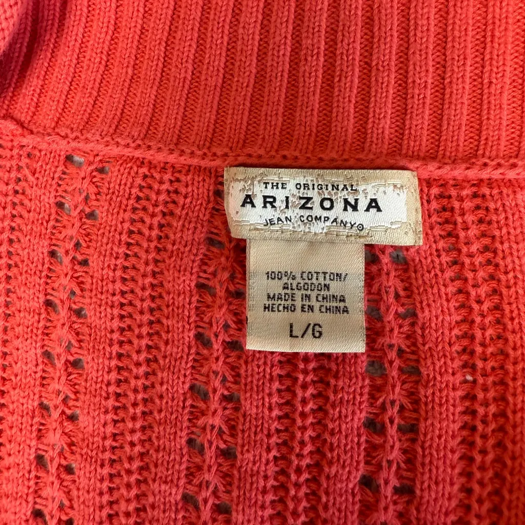 Vintage Arizona Jean Co Cardigan Sweater Womens Large Coral Crochet Top Y2K 90s - Image 3