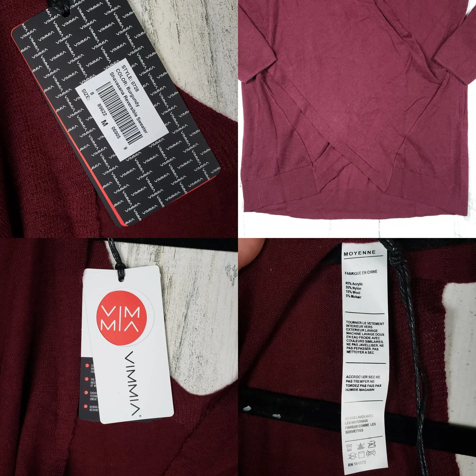 NWT Vimmia Shavasana Burgundy Open Back V-Neck Sweater Women's Size Medium - Image 11