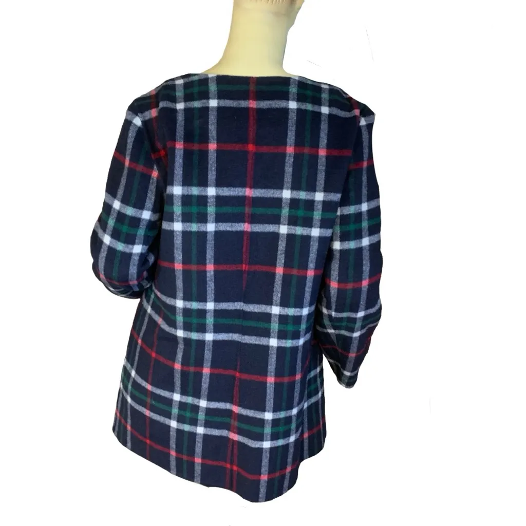 TALBOTS BLUE, RED & WHITE WOOL BLEND  "DOUBLE FACE PLAID TOPPER "JACKET (M) - Image 4