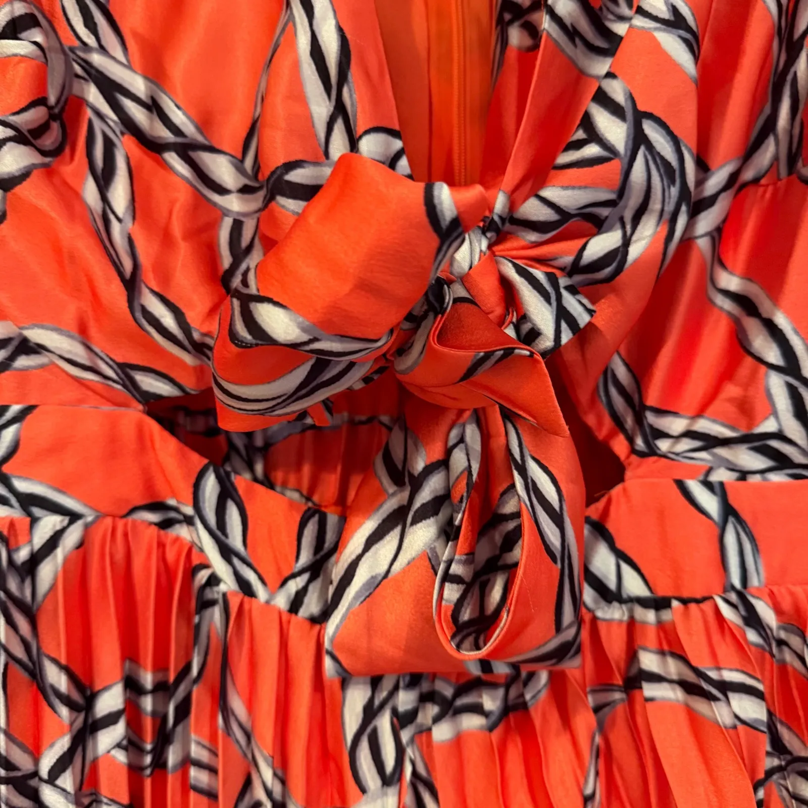 L'ATISTE Balloon Sleeve Pleated Wide Leg Jumpsuit Tie Front Women's Large Orange - Image 7