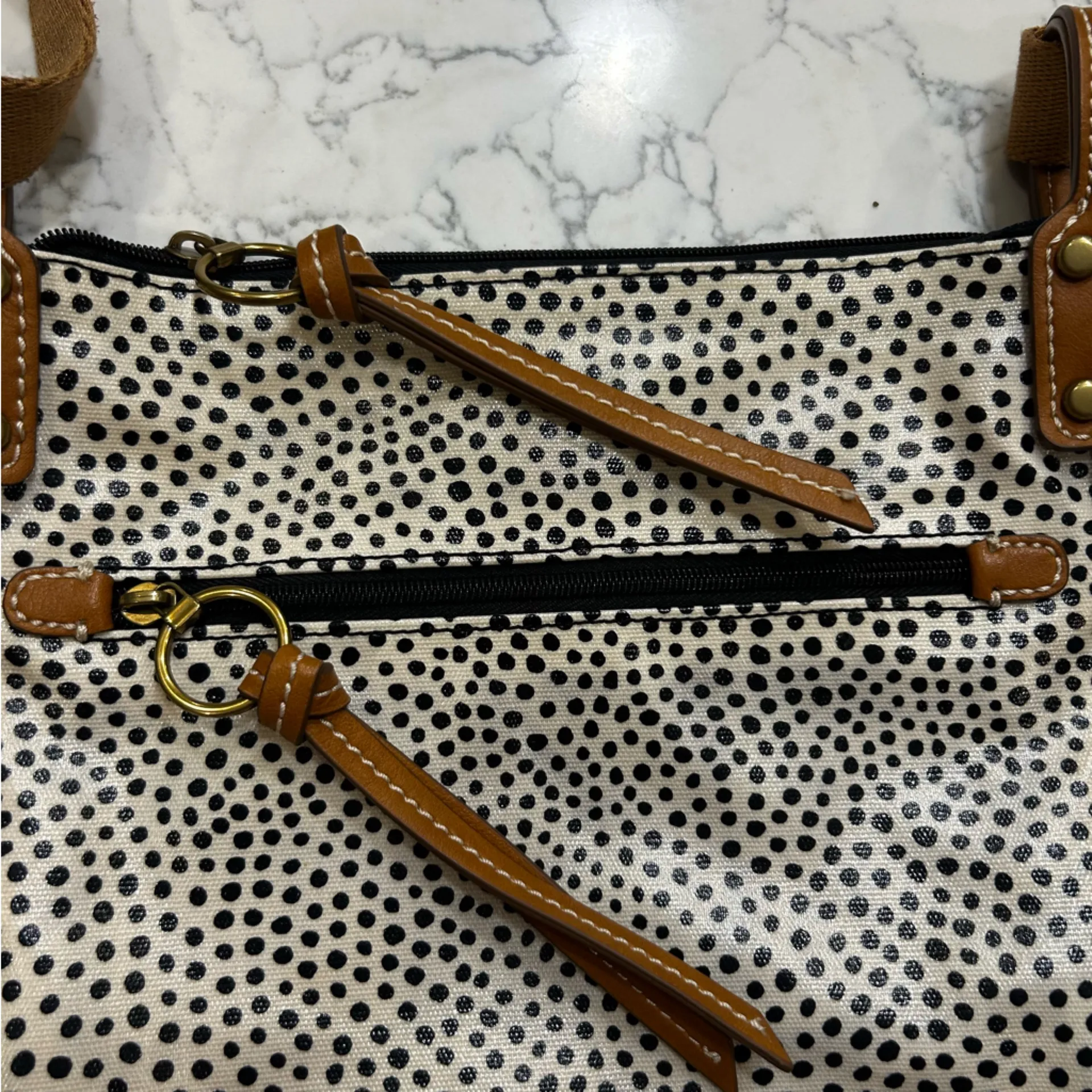 Fossil Key Per Polkadot Coated Canvas PVC Crossbody Bag Purse - Image 5