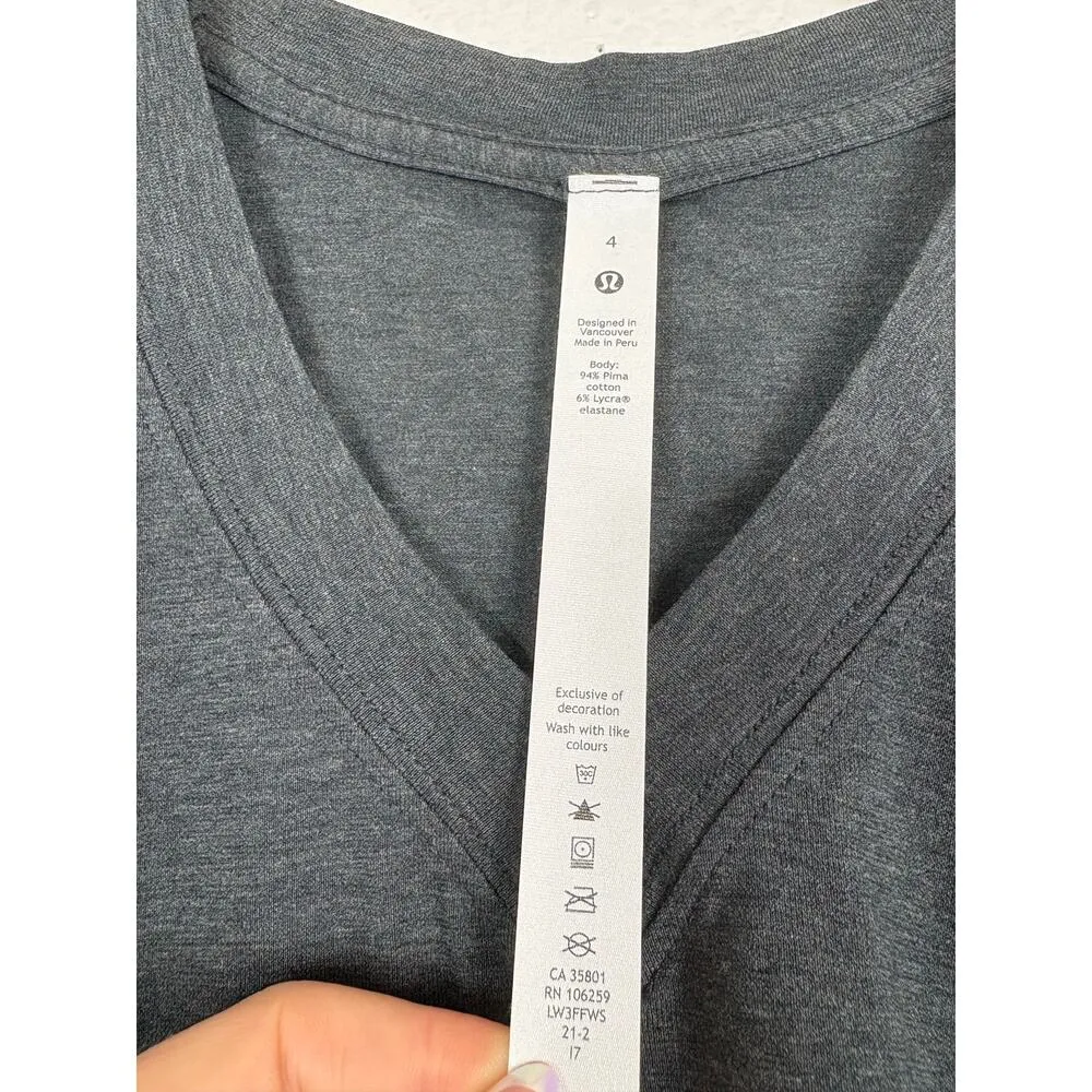 Lululemon Side Tie V-Neck T-Shirt Size 4 Heathered Black Oversized Workout - Image 5