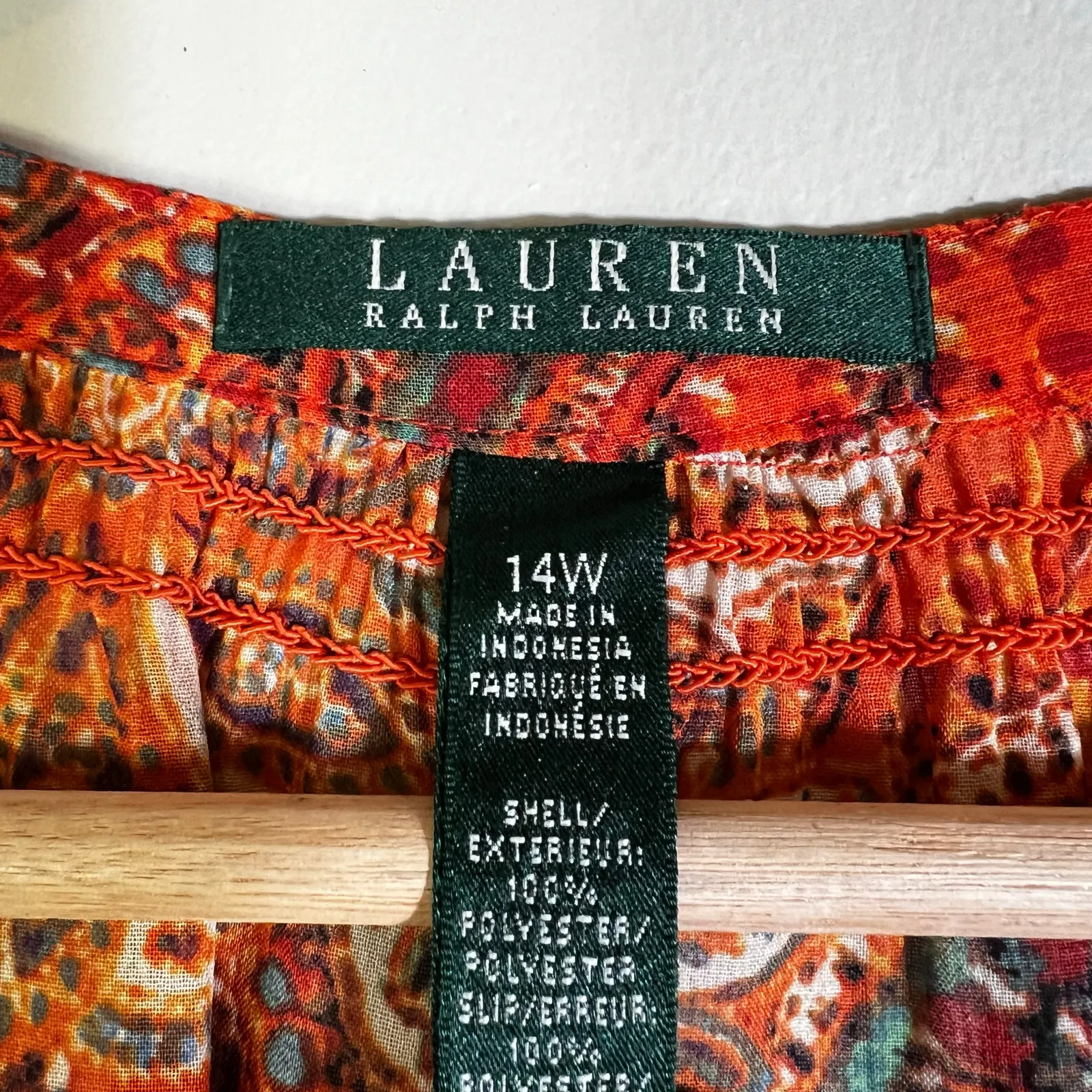 Ralph Lauren Sleeveless Dress Womens 14 Red Orange Paisley Boho Fall Hippie 70s - Image 5