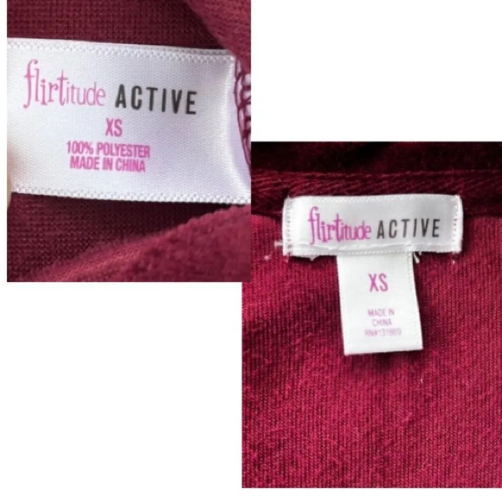 Flirtitude Women’s NYC Velour 1/4‎ Zipper Sweatshirt Burgundy Gray Size XS - Image 4