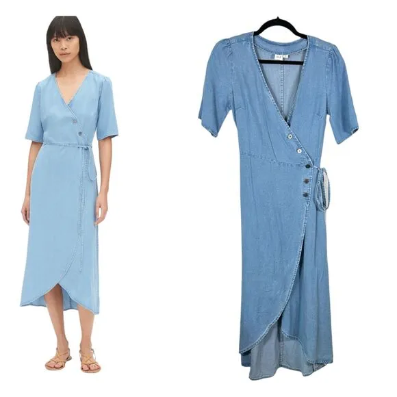 Gap Chambray Denim Side Button Wrap Dress Midi Women's Size XS - Image 2