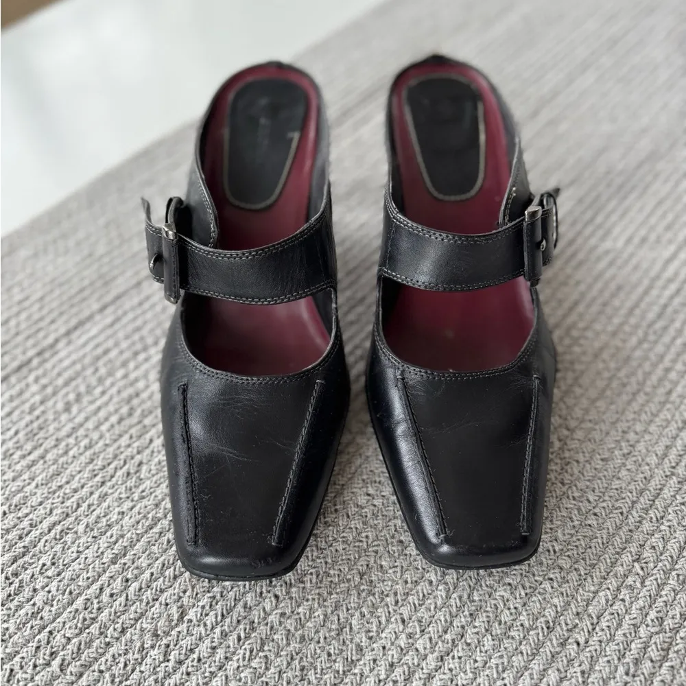 Vintage Merona Black Leather Silver Buckle Square Toe Maryjane Block Heels Shoes Size 8.5 - Image 3