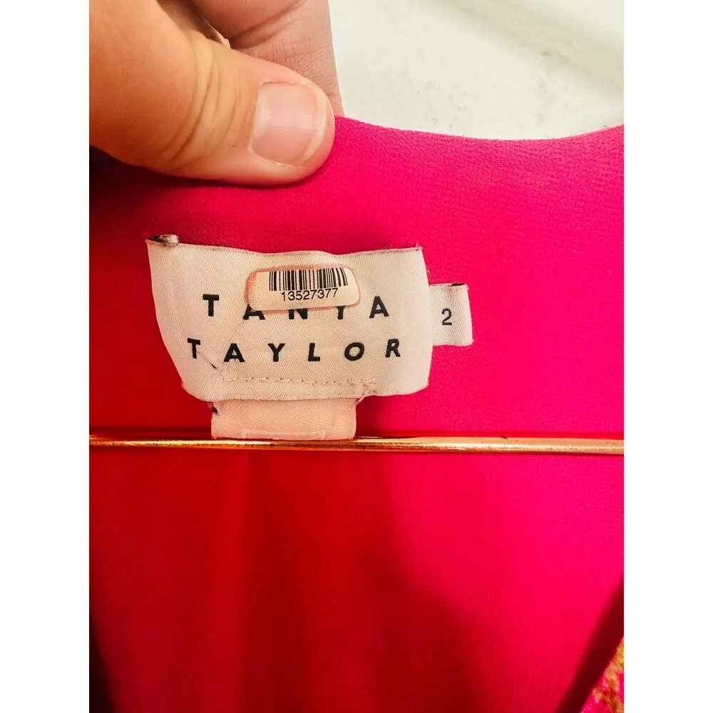 TANYA TAYLOR Women's Pink Orange Floral 100% Silk V-Neck Lisa Wrap Dress size 2 - Image 9