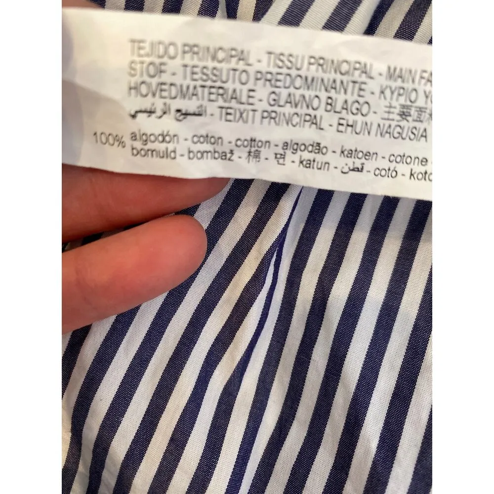 Zara Striped Smocked Waist Button Down Long Sleeve Peplum Tunic Blouse EUC Sz M - Image 6