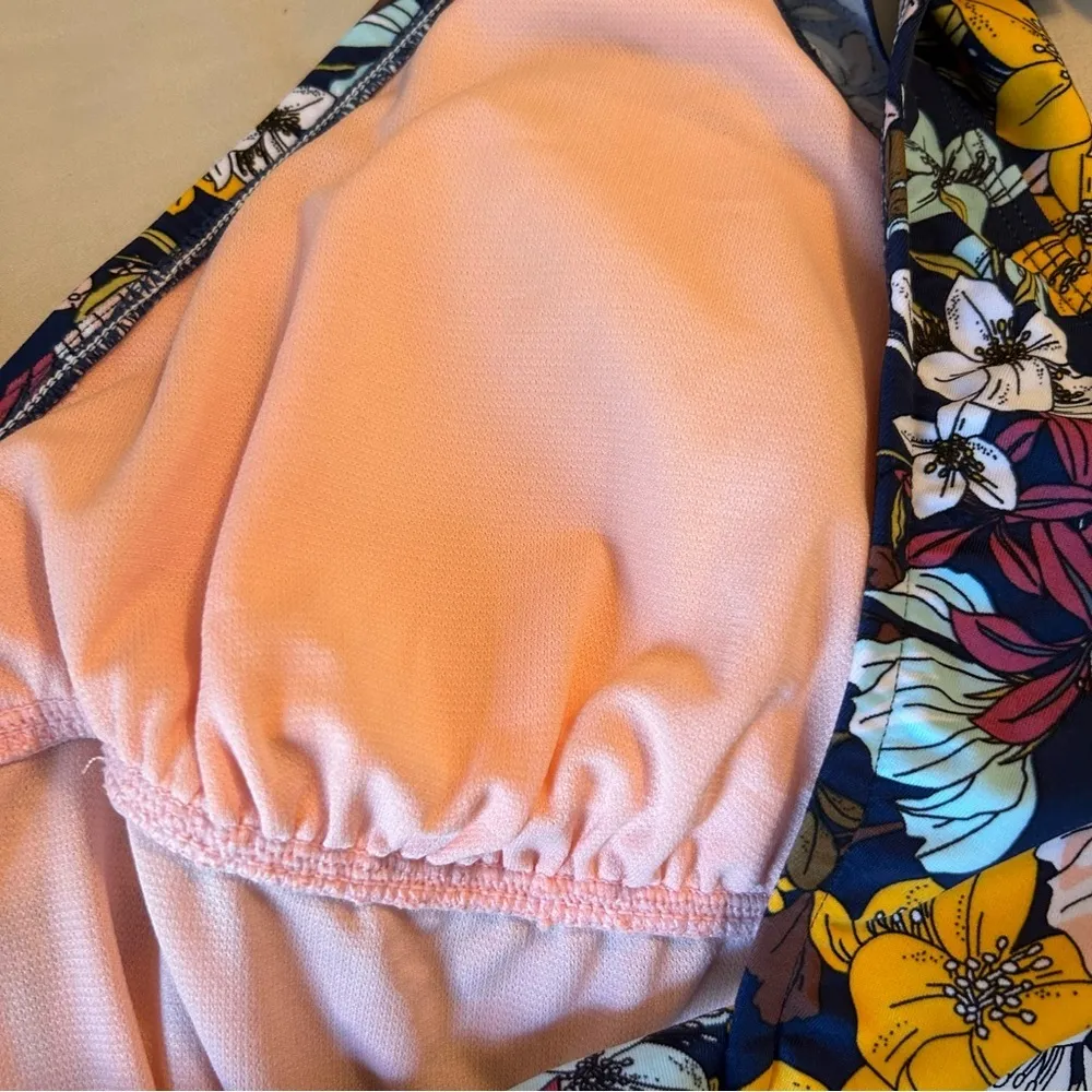 Beach Betty Miracle Brands Blue Floral Ruffle Strap Tie One Piece Swimsuit XL - Image 9