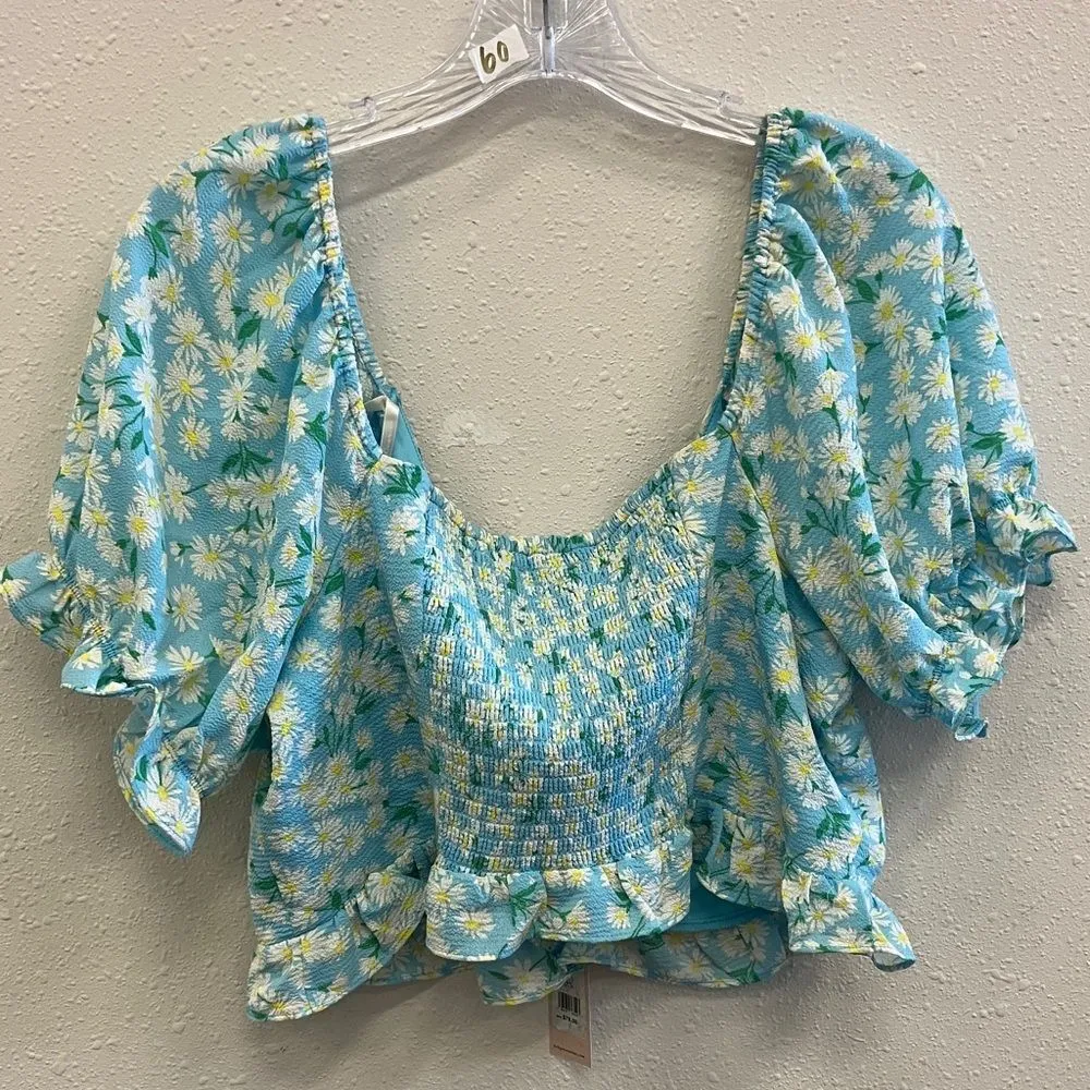 ❌BCBGeneration Floral Blue Cottagecore coastal cowgirl Women's crop top L NEW - Image 7