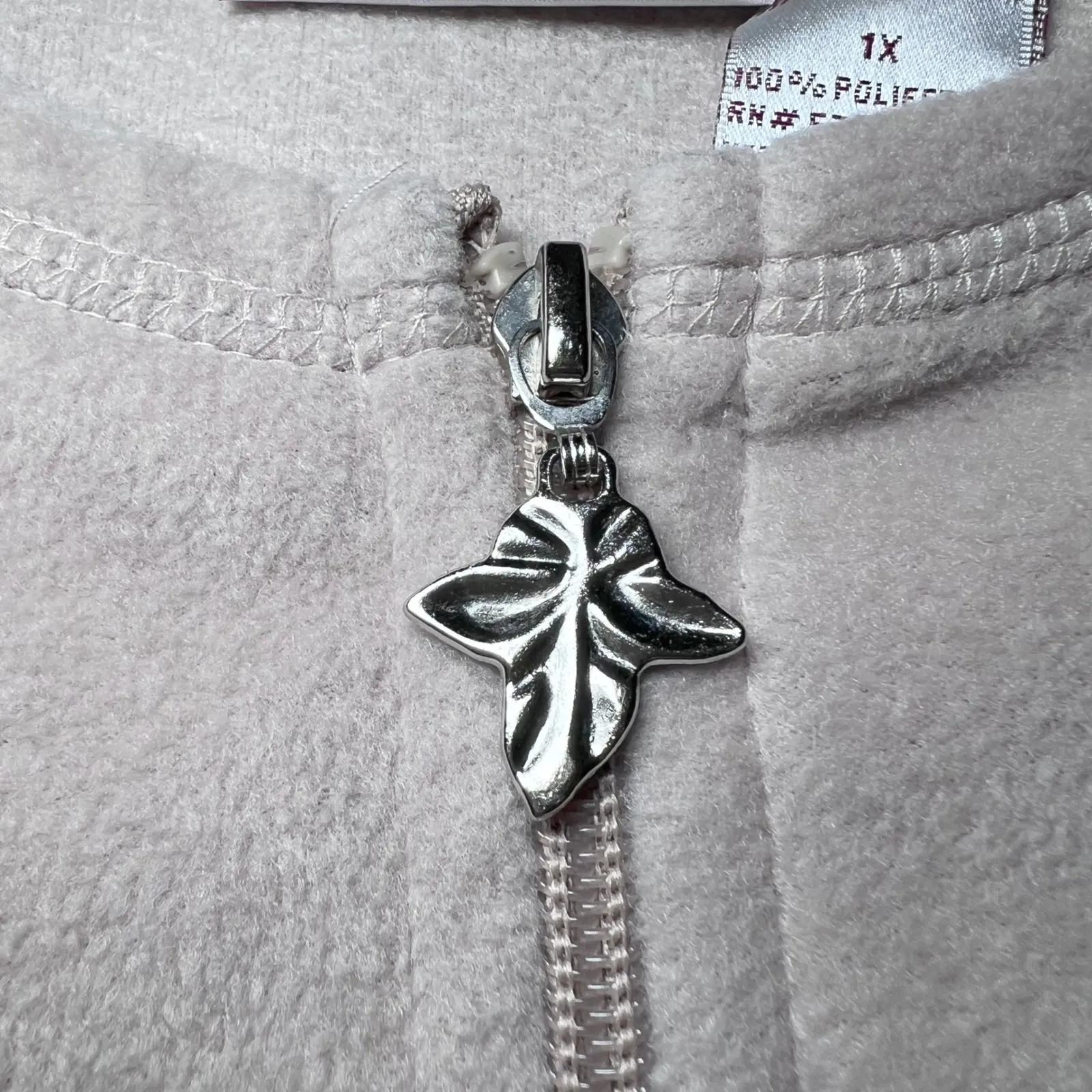 Nick & Sarah Zip Up Fleece Jacket Womens 1X Plus Size Beige Embroidered Leaves Tan - Image 6