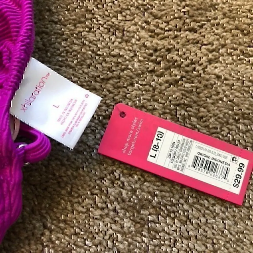 NEW NWT XHILARATION Ribbed Ruffle Shoulder One Piece Swimsuit Purple JRS Large - Image 5